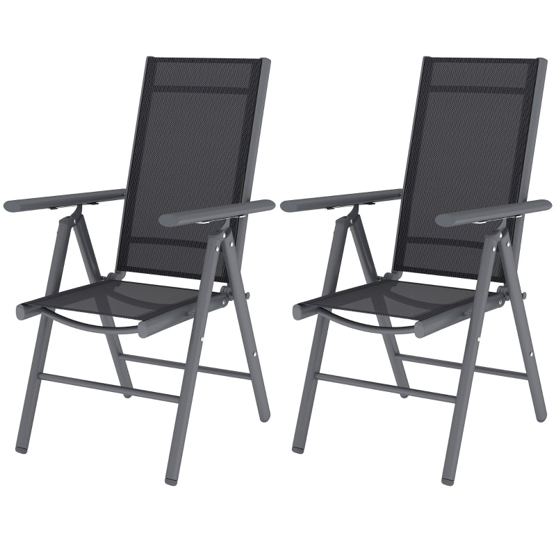 Set of 2 Dark Grey Folding Camping Chairs - Aluminium Frame with Breathable Mesh Back and Seat, Garden Armrest Chairs for Outdoor Use