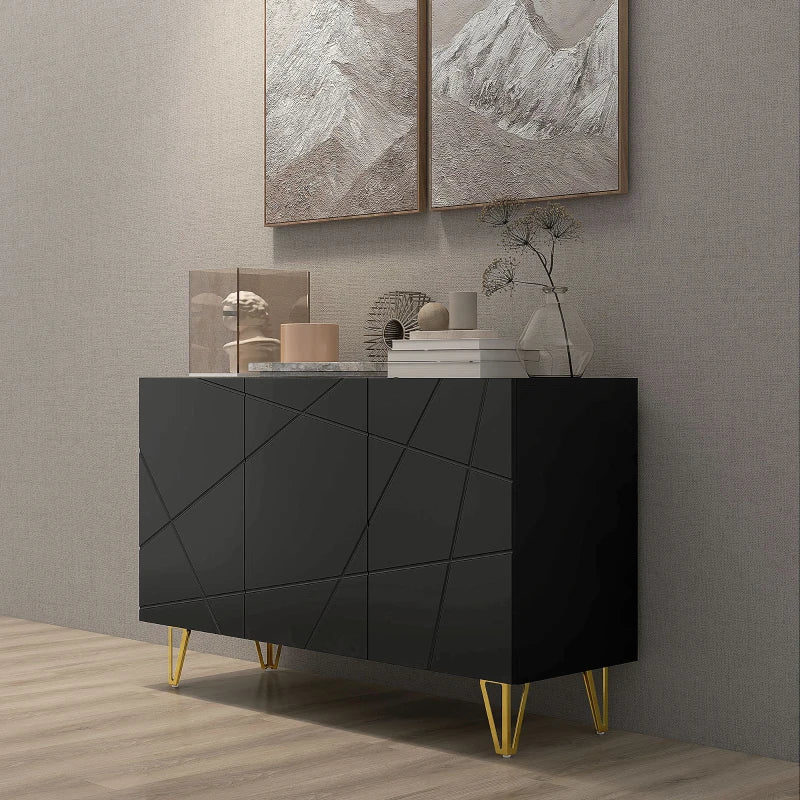 Modern Luxe High Gloss Black Sideboard with Hairpin Legs for Stylish Storage