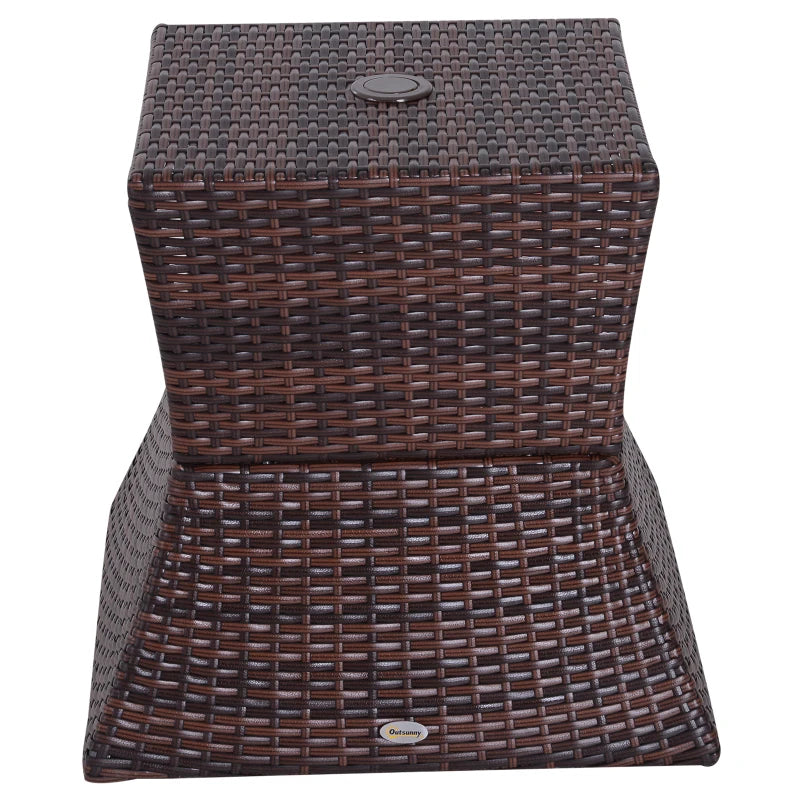 Brown Rattan Wicker Patio Coffee Table with Umbrella Hole