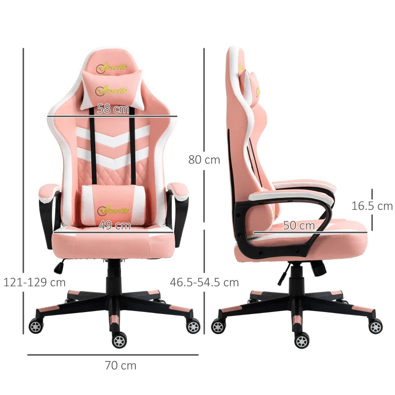 Vinsetto Pink Gaming Chair - Ergonomic Computer Desk Chair with Lumbar Support, Headrest & Swivel Wheels for Home Office