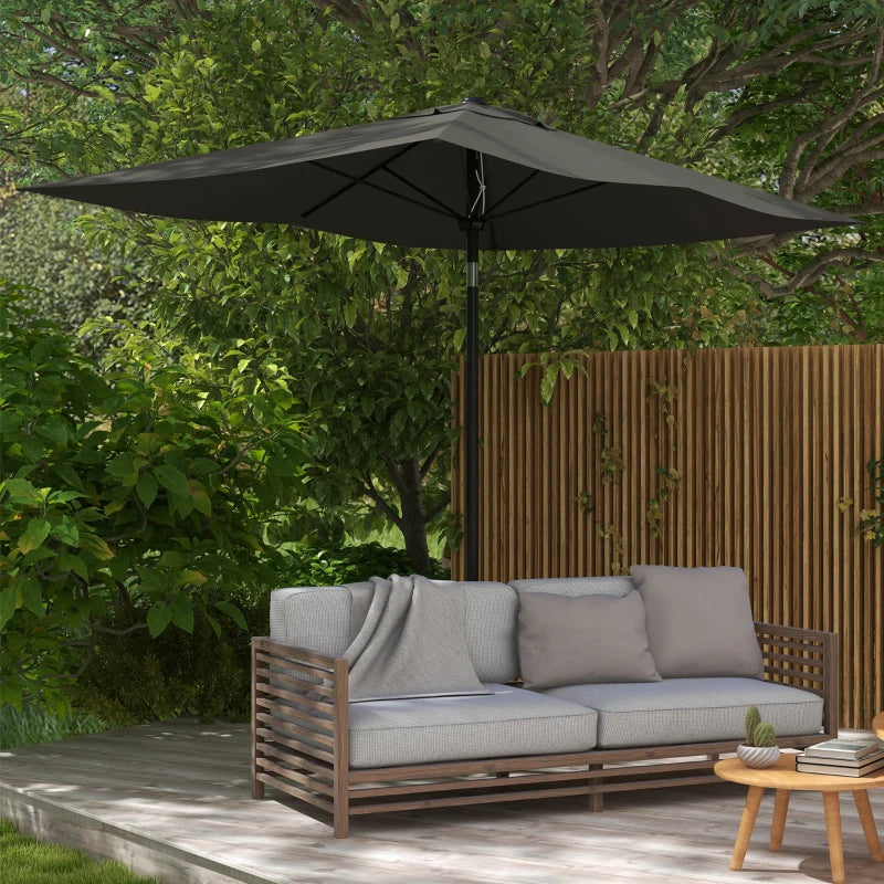 Dark Grey Rectangular Garden Parasol Umbrella, 2x3m, Crank Tilt, Aluminium Pole