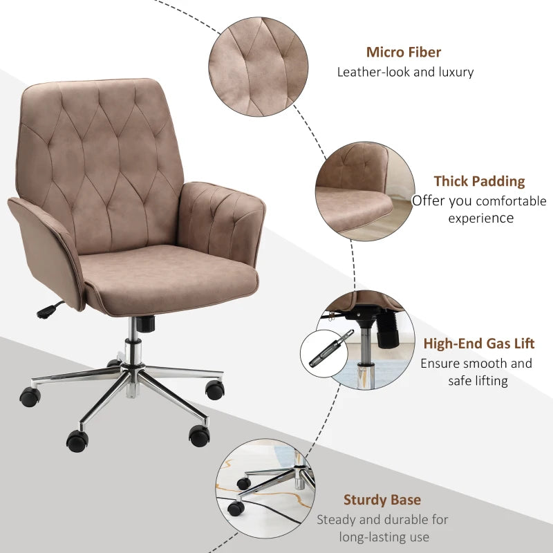 Vinsetto Height Adjustable Microfibre Office Desk Chair with Armrests & Swivel - Stylish Vanity Chair for Home & Coffee Use