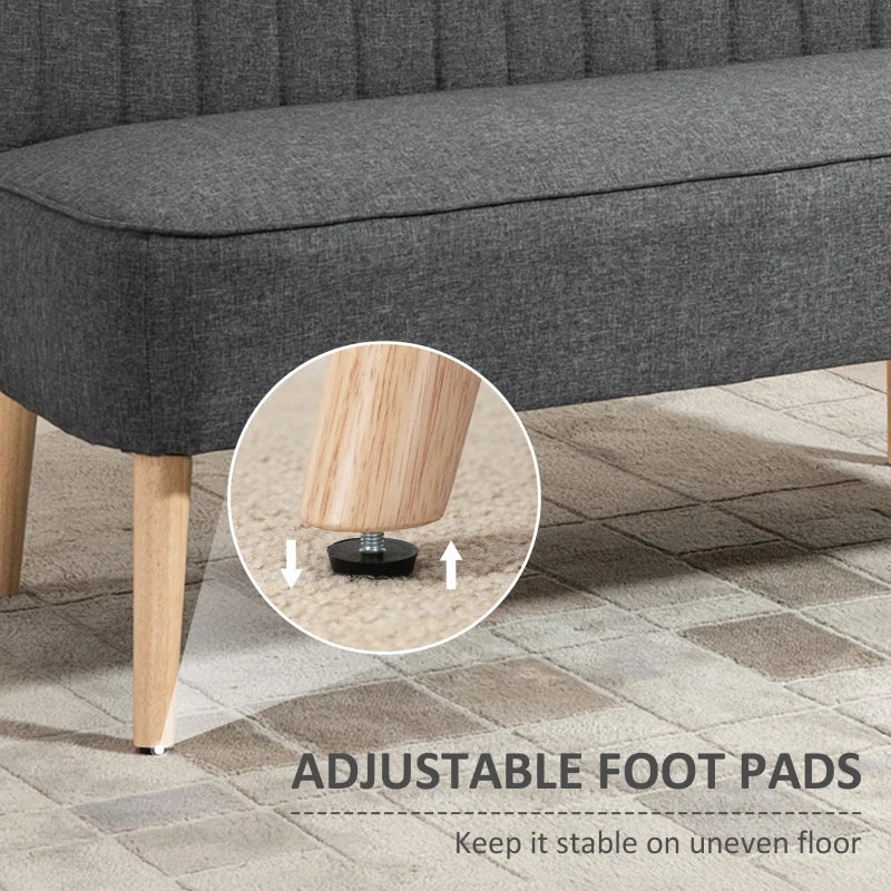 Compact Grey Loveseat Sofa with Padded Linen and Wooden Legs for Modern Living Spaces