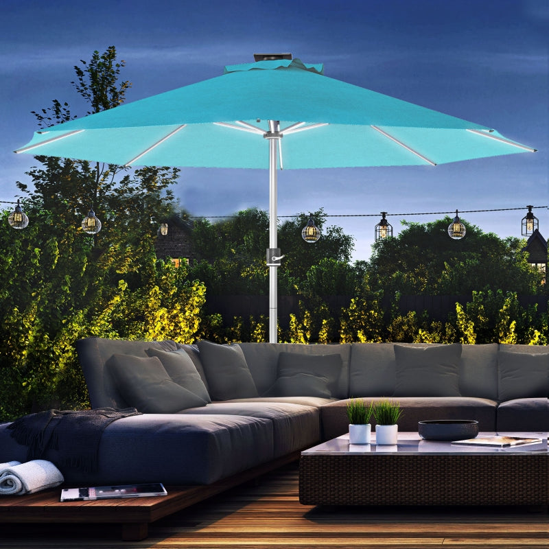 Blue 3m Solar LED Patio Umbrella