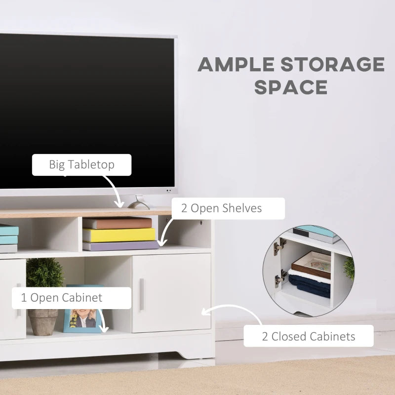 Modern TV Stand Cabinet for 50 Inch TV with Storage Open Shelves and Cable Management for Living Room Bedroom White