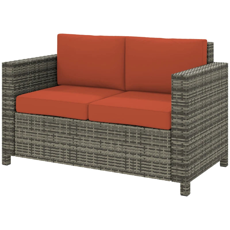 Stylish Rattan 2 Seater Sofa with Soft Cushions for Outdoor Patio Furniture Grey