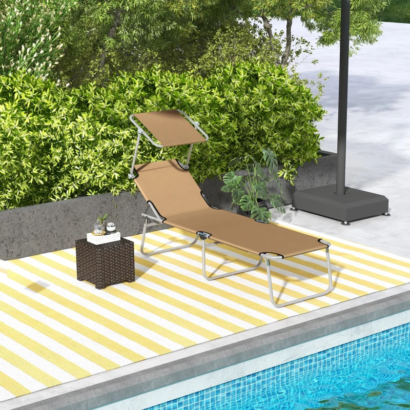 Adjustable Brown Sun Lounger with Face Canopy - Outdoor Relaxation Chair
