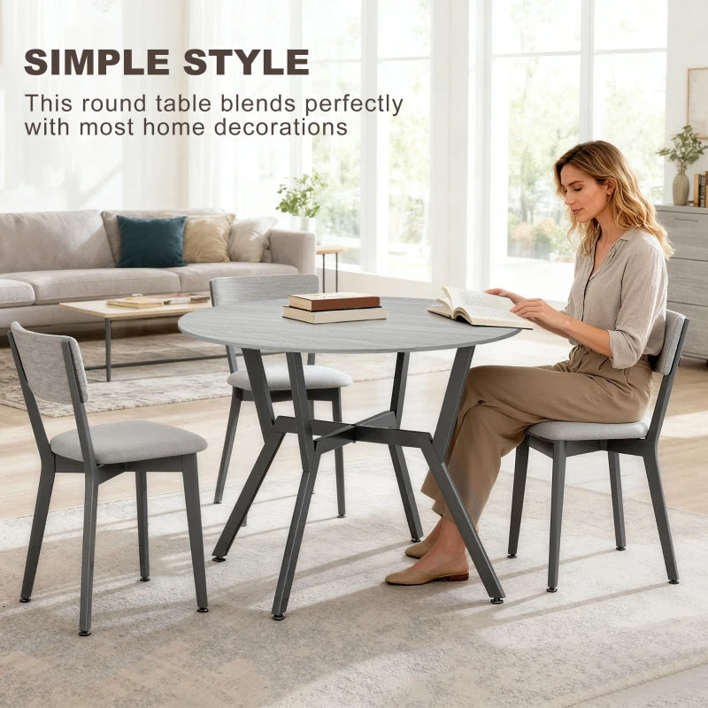 Round Grey Dining Table with Black Legs - 90 x 76 cm Kitchen Table with Anti-Slip Foot Pads for Living Room