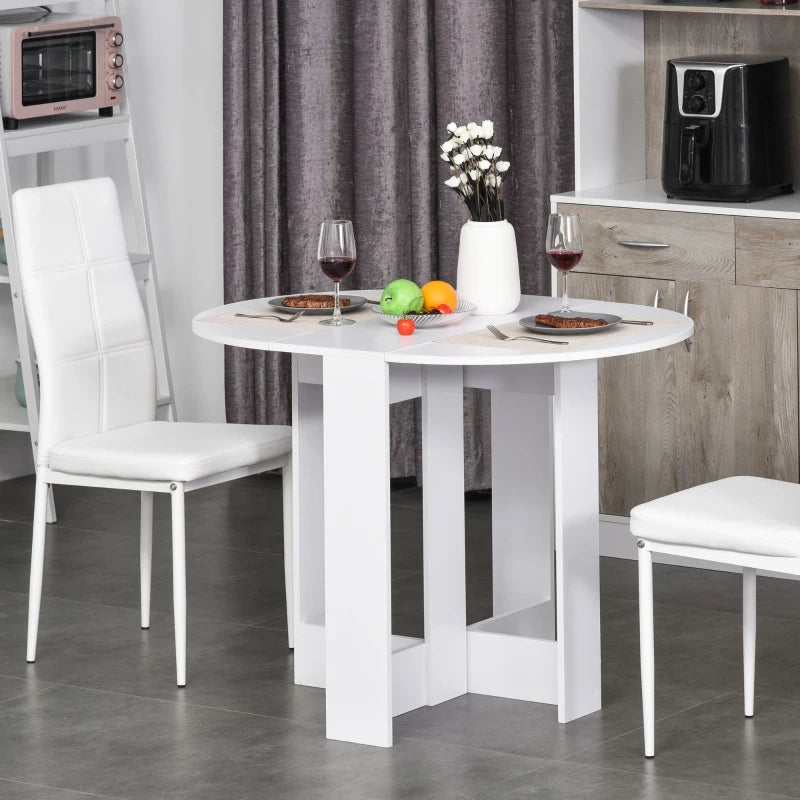 Space-Saving Drop Leaf Folding Dining Table for Small Spaces - Ideal for Kitchen & Dining Room - Elegant White Finish