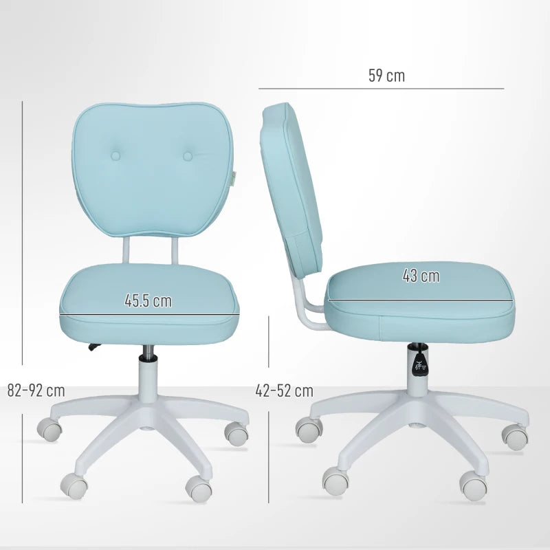 Vinsetto Blue PU Leather Vanity Office Chair - Adjustable Height, Armless Design, Swivel Wheels for Home & Office