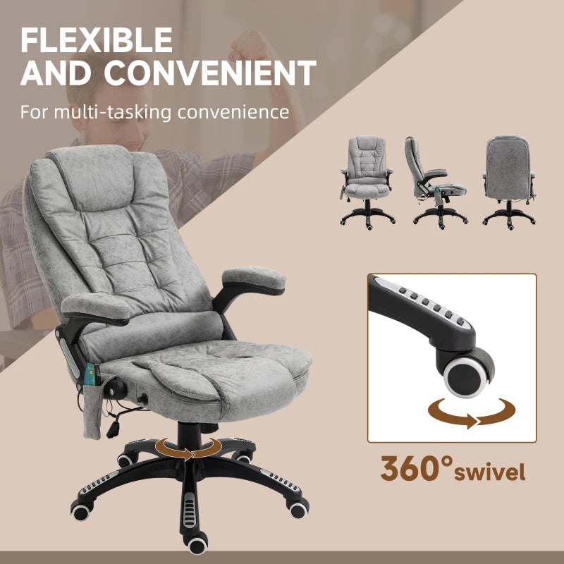 Vinsetto Heated Massage Recliner Chair - 6 Massage Points, 360° Swivel, Microfiber Office Chair, Grey Comfort