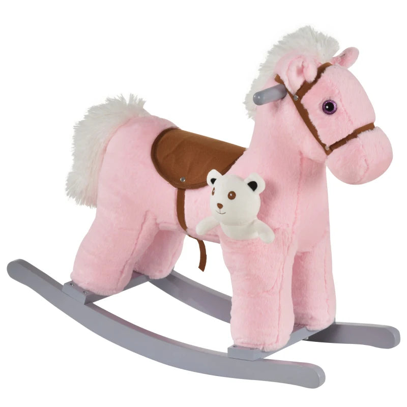 Kids Plush Rocking Horse Toy with Realistic Sounds - Soft Ride-On Rocker for Toddlers 18-36 Months - Pink