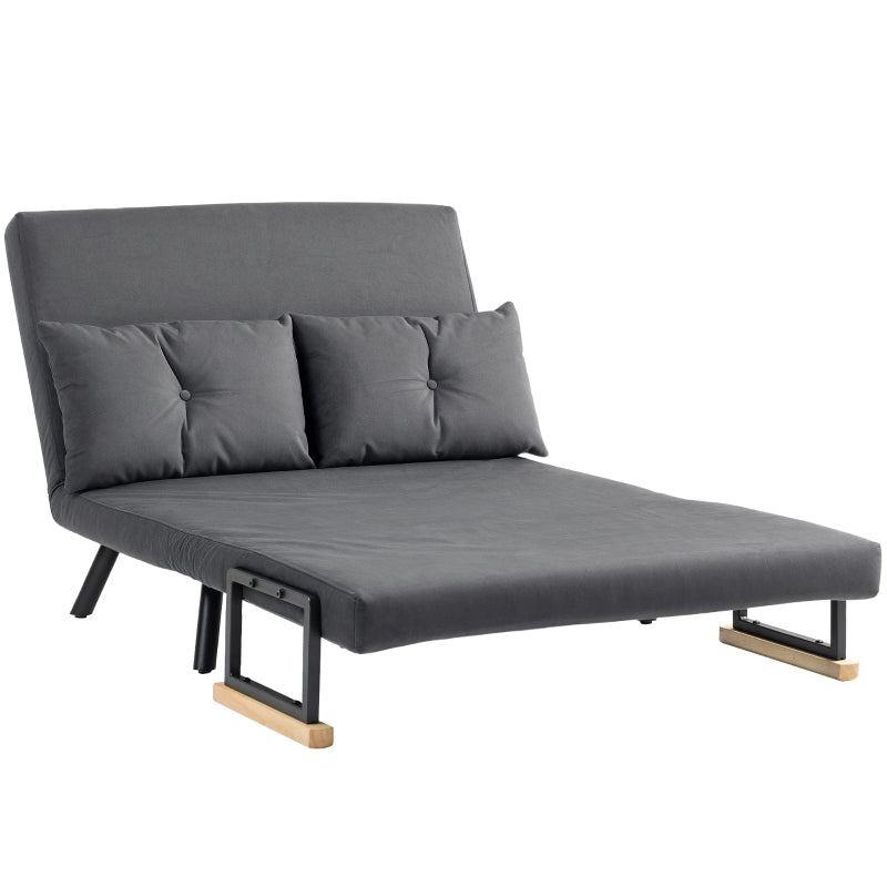 Luxurious Velvet-Feel Double Sofa Bed with Pillows in Dark Grey - Versatile 4-in-1 Design