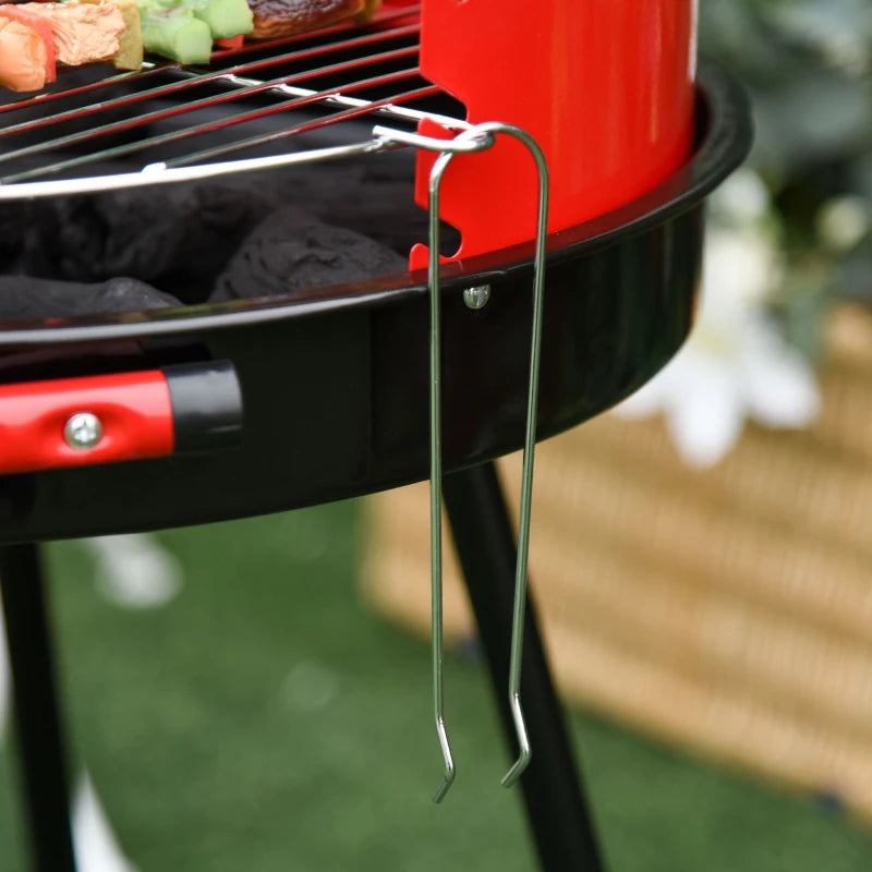 Portable Charcoal BBQ Grill with Wheels - Red/Black, 75.5 x 50 x 82 cm