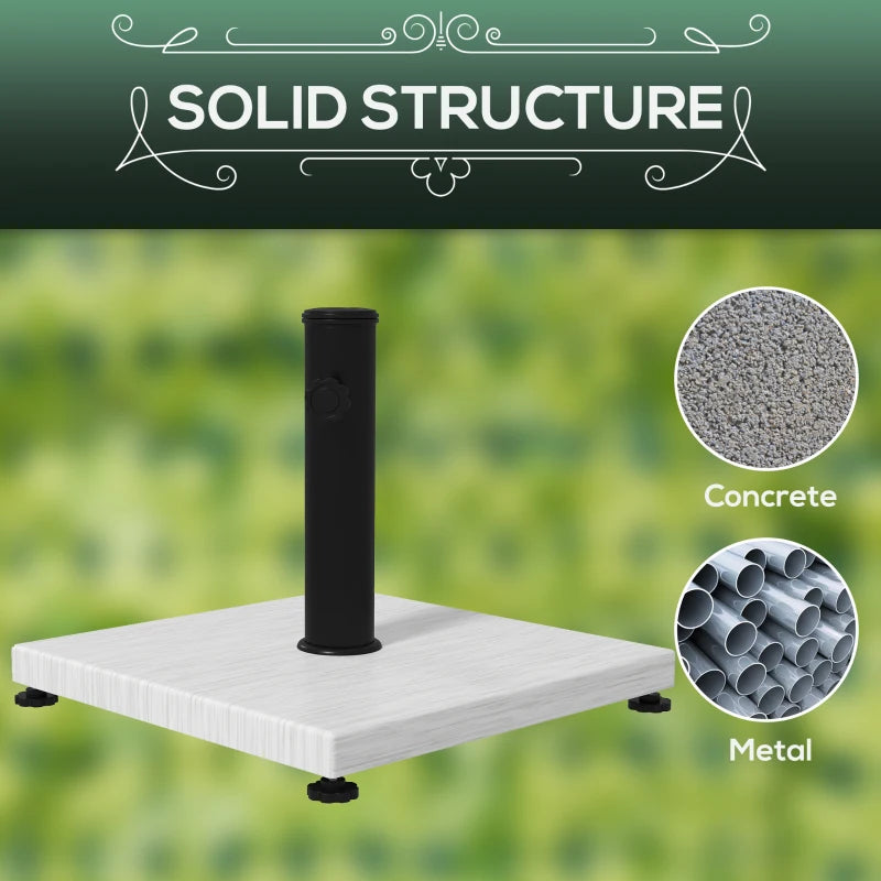 Adjustable White Concrete Garden Parasol Base with Wood Effect - 38mm/48mm Pole Holder