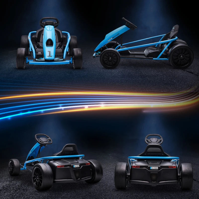 24V Electric Drift Kart for Kids 8-12 Racing Go Kart with 2 Speeds Steering Wheel and Pedals Blue