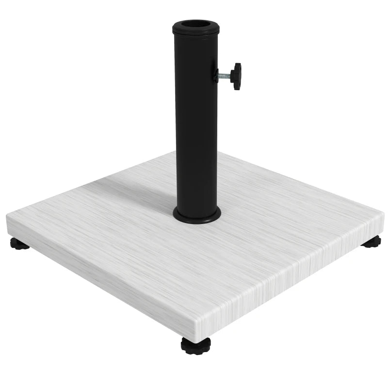 Adjustable White Concrete Garden Parasol Base with Wood Effect - 38mm/48mm Pole Holder