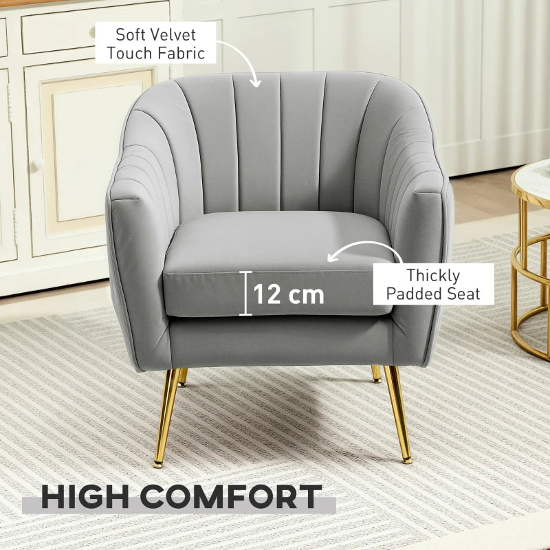 Velvet-Feel Shell Back Accent Chair in Grey for Stylish Home Decor