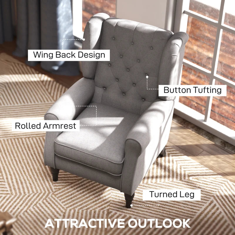 Retro Wingback Accent Chair with Button Tufting and Wooden Frame for Living Room or Bedroom, Grey