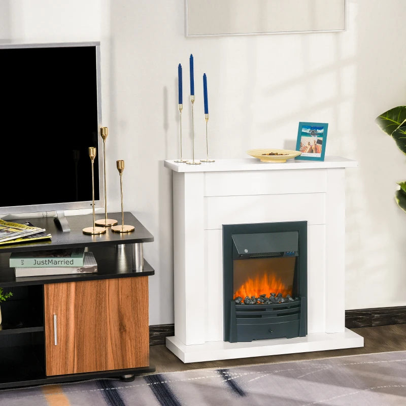 Modern Electric Fireplace Suite with LED Flames Remote Control Adjustable Heat Marble Surround