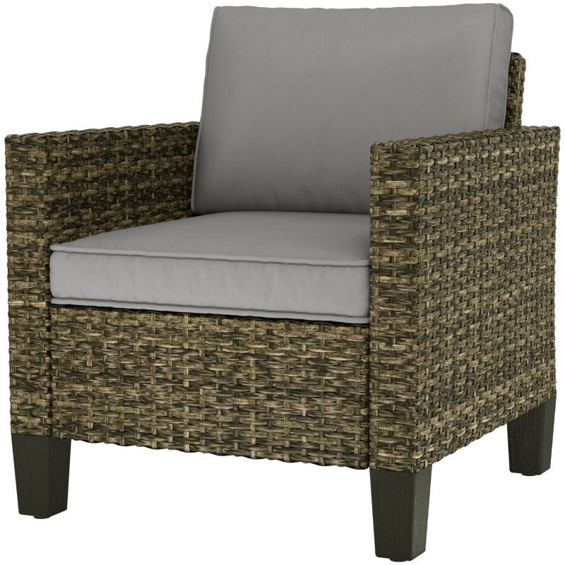 Single Rattan Armchair with Cushions - Mixed Grey - Stylish Outdoor Seating, Comfortable and Durable