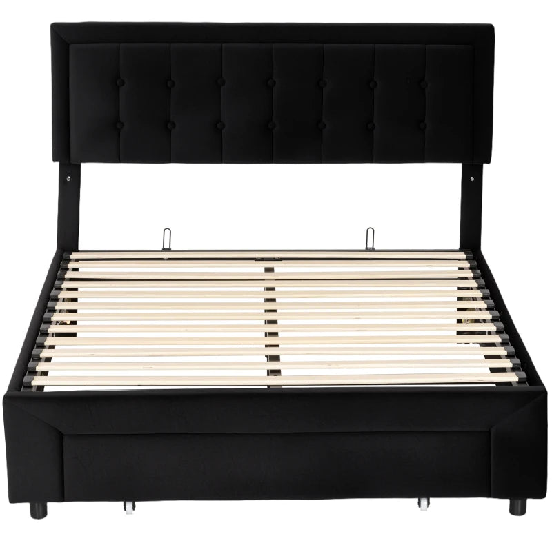 Stylish Black Double Ottoman Bed Frame with Front Storage Drawer for Maximum Space