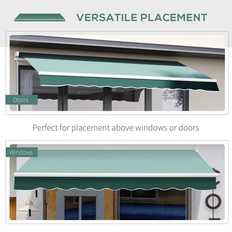 Dark Green 2.5m x 2m Manual Retractable Awning - Ideal For Patios