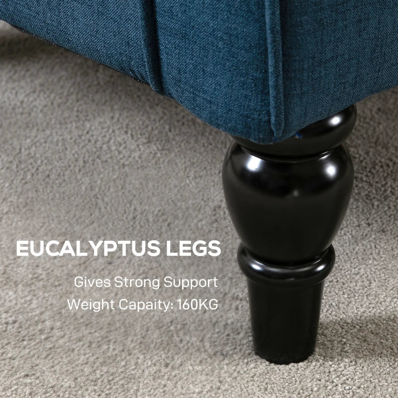 Retro Upholstered Wingback Accent Chair with Button Tufting for Living Room and Bedroom in Blue