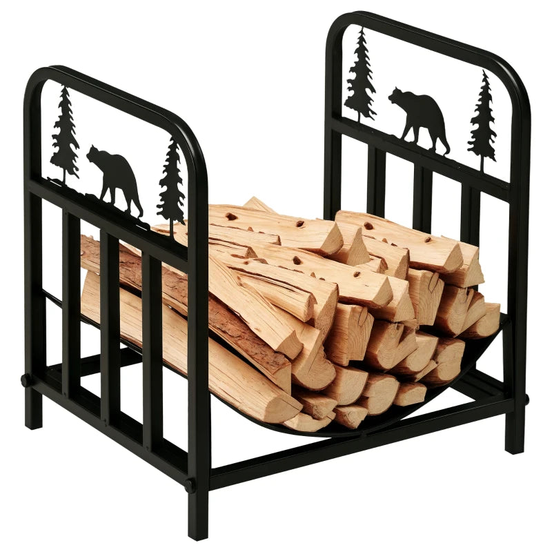 Bear-Shaped Metal Firewood Log Holder Rack - Indoor/Outdoor Fireplace Wood Storage, Rust-Resistant, 42W x 33.5D x 43H cm