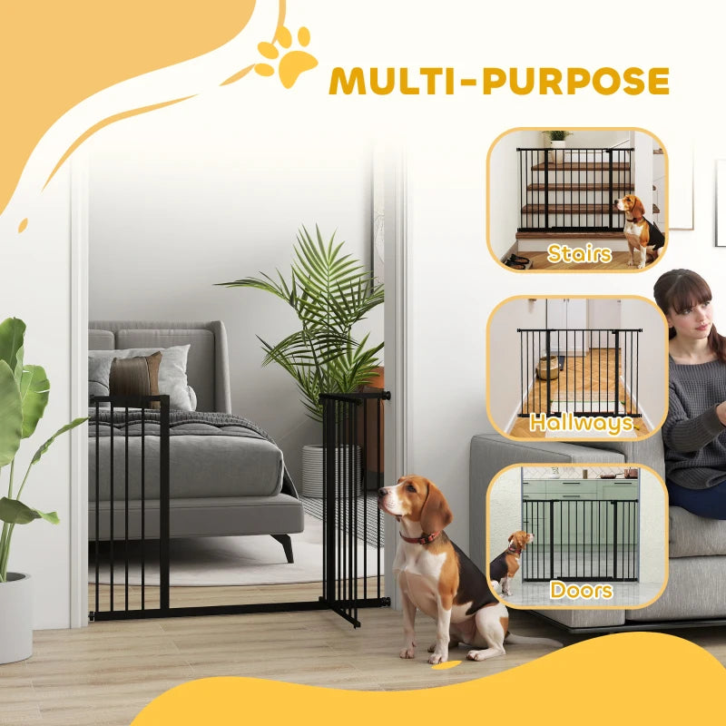 Adjustable Dog Gate - Pet Safety Barrier for Stairs, Pressure Fit 76-107 cm, Black - Secure Your Home