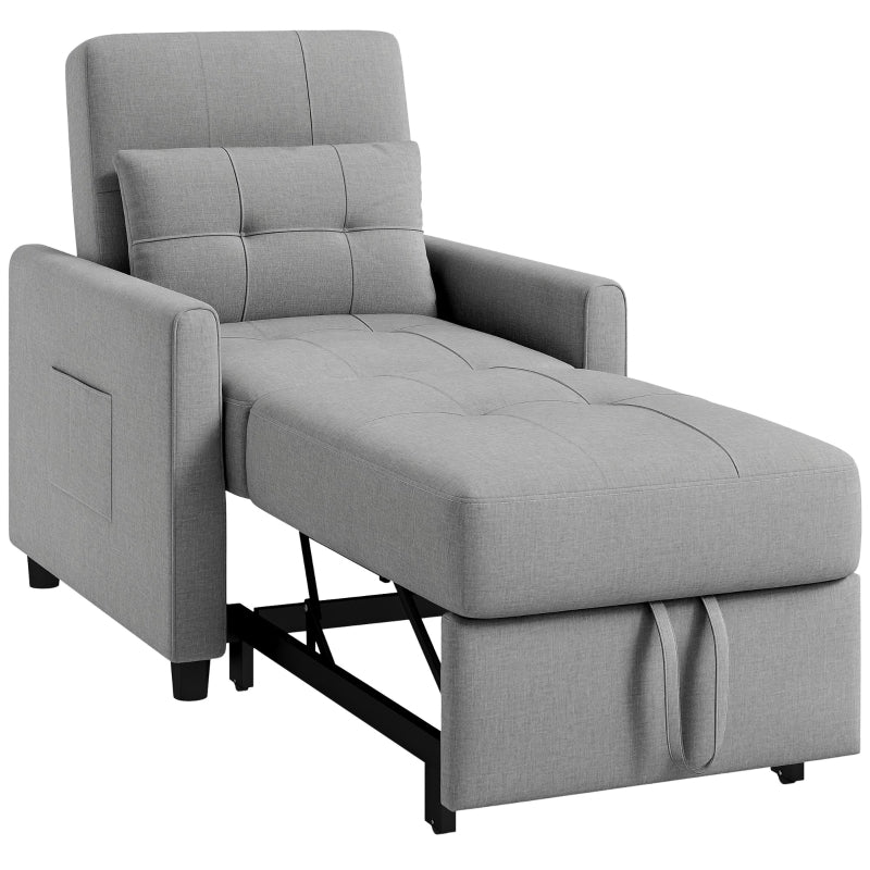 Light Grey Linen-Look Single Chair Bed for Compact Spaces and Versatile Use