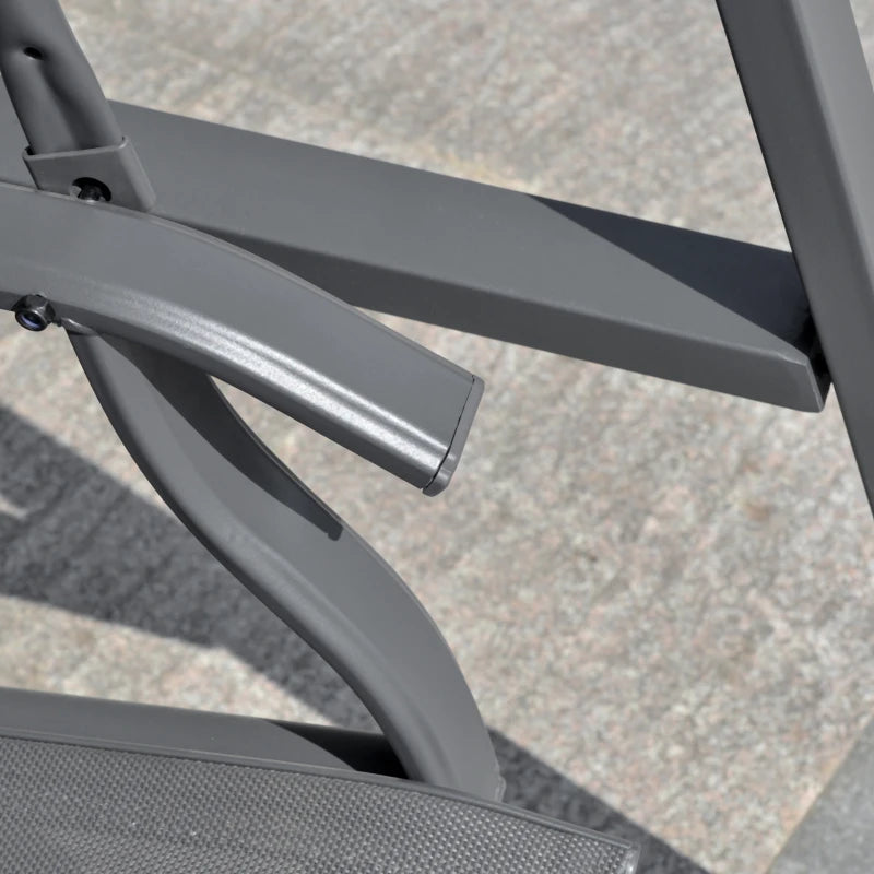 2 Seater Dark Grey Garden Swing Bench - Outdoor Canopy Swing Bench with Adjustable Shade, Metal Frame and Texteline Seat