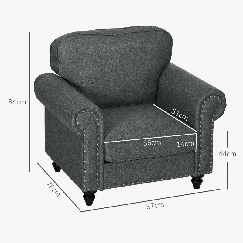 Mid-Century Charcoal Grey Armchair with Pocket Springs for Stylish Living Room Comfort