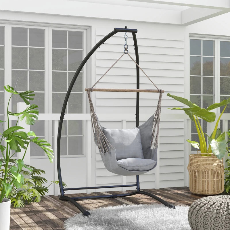 Black C-Shaped Hammock Chair Stand - Heavy Duty Metal Frame for Indoor & Outdoor Use