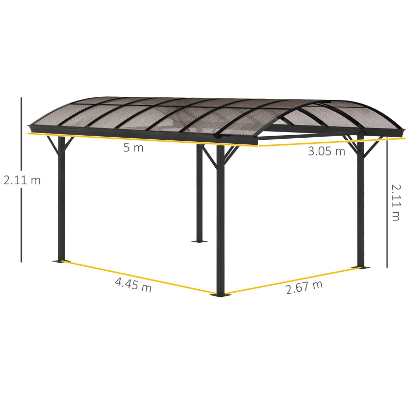 5m x 3m Hardtop Gazebo Aluminium Pavilion Carport With Brown Polycarbonate Roof