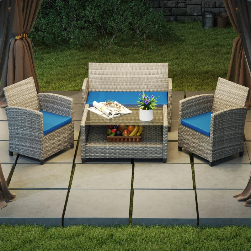 Sky Blue Outdoor Seat Cushion Pads for Rattan Furniture - 3 Piece Set, 45x45 cm