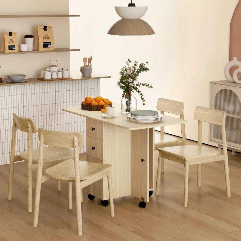 Stylish Six-Person Drop Leaf Dining Table with Storage - Elegant Wood-Effect Design for Modern Homes