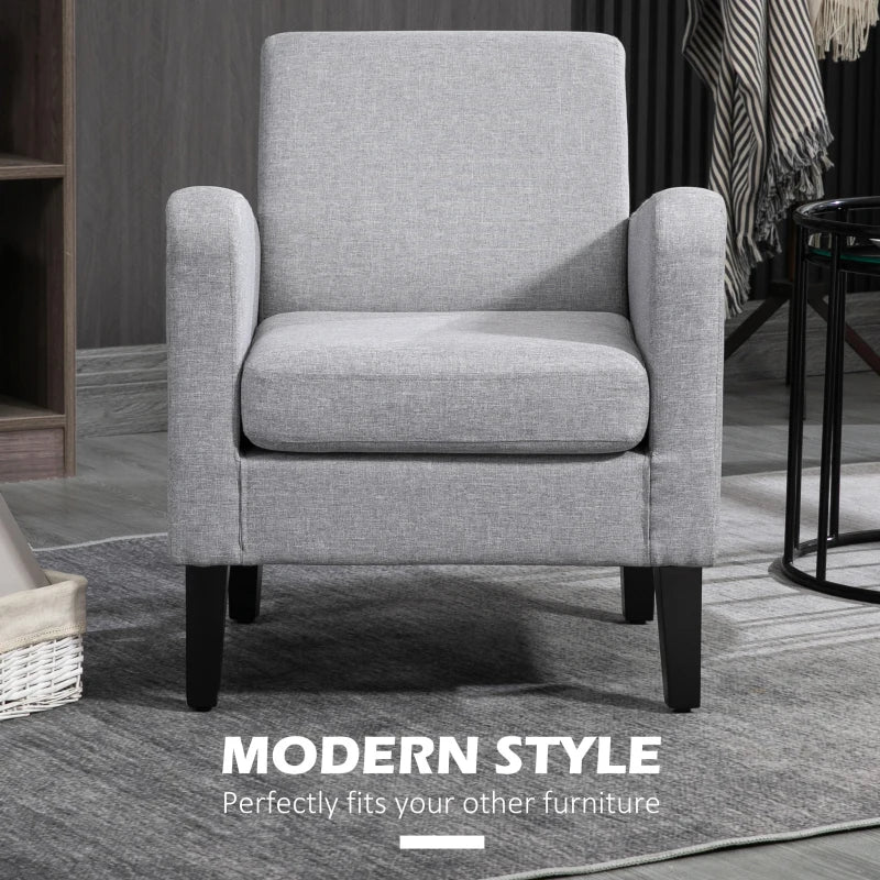 Light Grey Linen-Look Boxy Armchair for Stylish Living Room Seating
