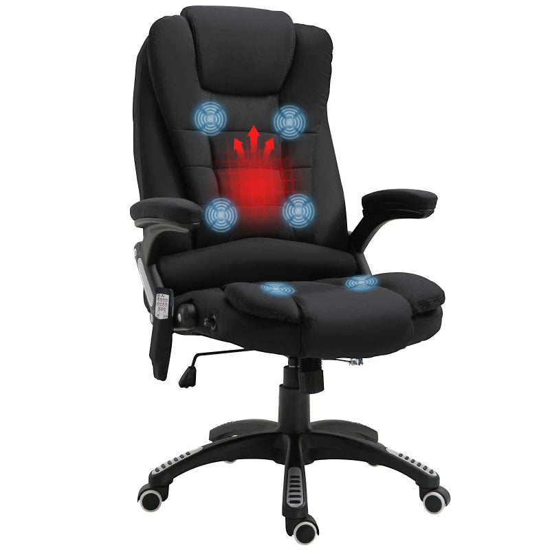Vinsetto Heated Massage Recliner Chair - 6 Massage Points, 360° Swivel, Linen-Feel Fabric, Black Office Chair
