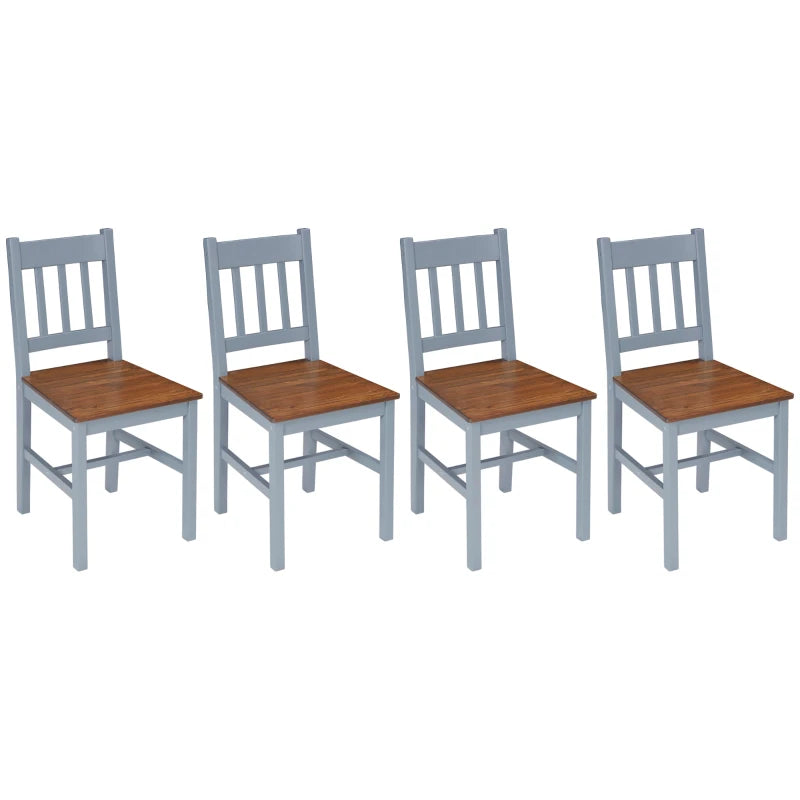 Set of 4 Grey Dining Chairs with Slat Back, Pine Wood Kitchen Chairs for Living Room & Dining Room