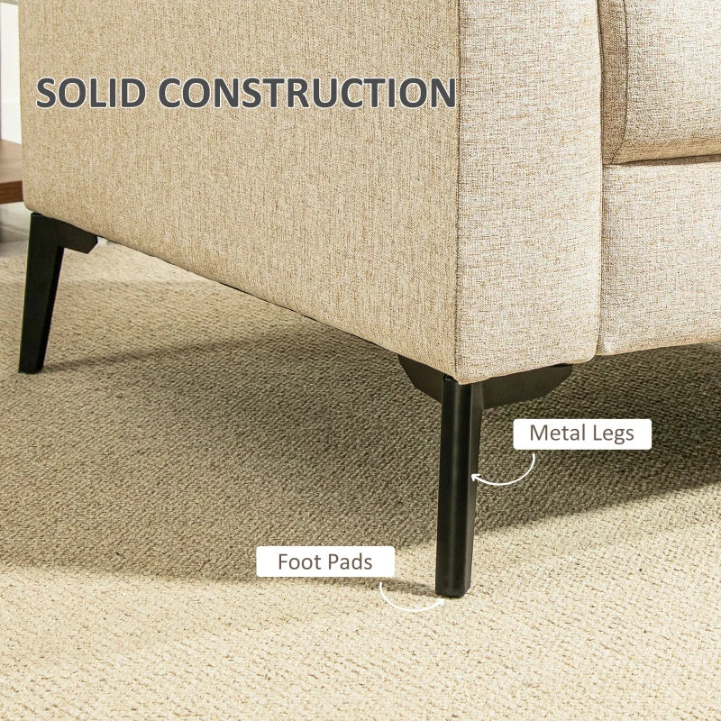 Beige Three-Seater Linen-Look Sofa for Stylish Living Room Comfort