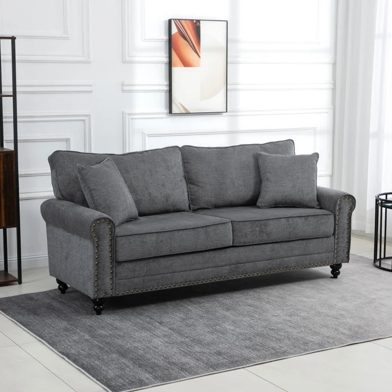 Stylish Grey 3 Seater Sofa with Extra Padded Cushions and Rubber Wood Legs for Living Room