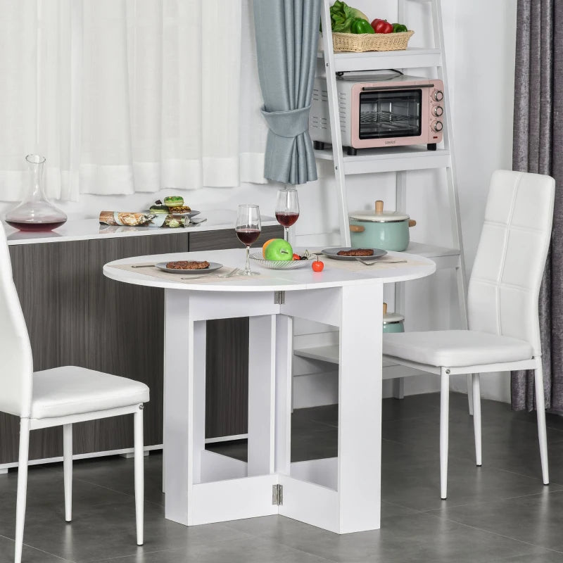 Space-Saving Drop Leaf Folding Dining Table for Small Spaces - Ideal for Kitchen & Dining Room - Elegant White Finish