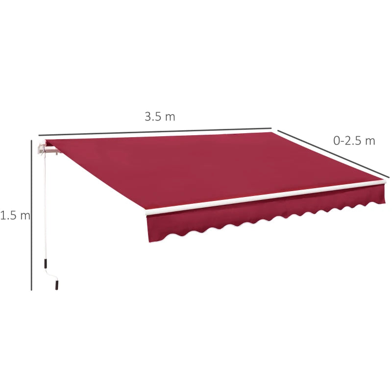 Red 3.5m x 2.5m Retractable Manual Awning Canopy