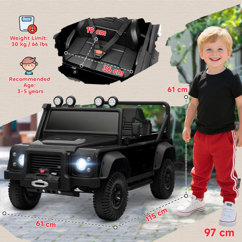 Kids Electric Ride On Car with Remote Control Music Horn LED Lights for Ages 3-5 Black