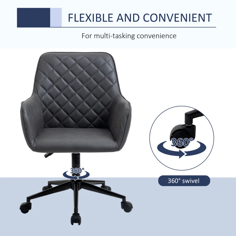 Vinsetto Grey Office Desk Chair - Leather-Feel Swivel Computer Chair with Rolling Wheels & Adjustable Height for Home