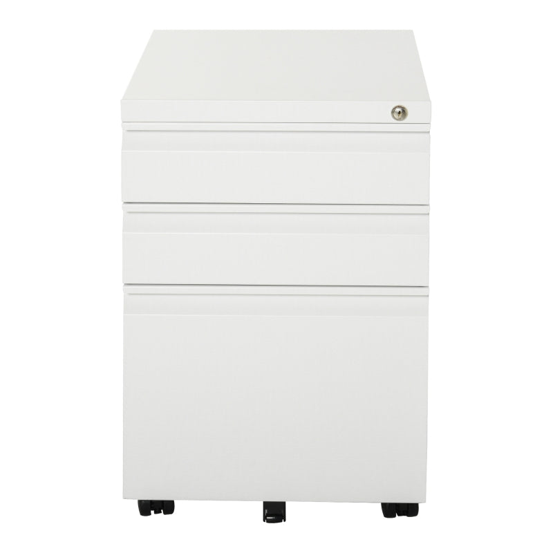 Vinsetto Mobile 3 Drawer Metal Filing Cabinet - Anti-Tilt Design for Letter, A4, Legal Size - White