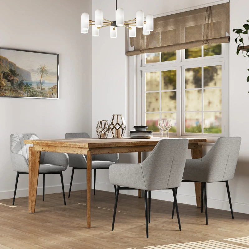 Set of 4 Upholstered Linen Dining Chairs with Metal Legs - Light Grey Kitchen & Living Room Furniture