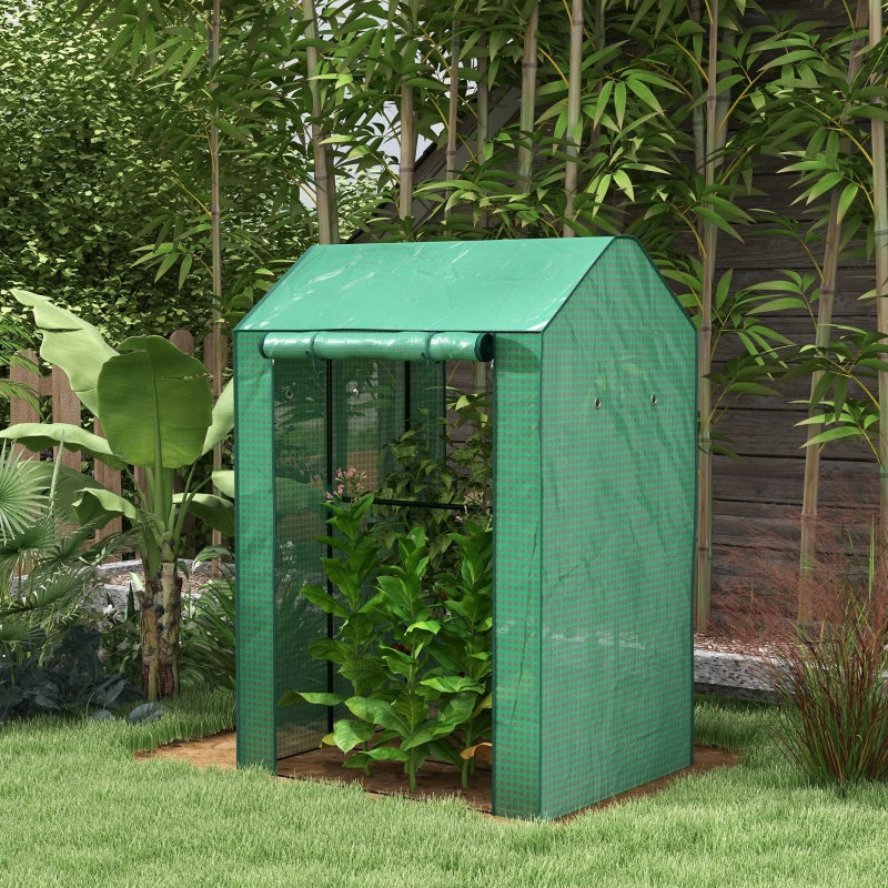 Compact Green 2-Room Mini Greenhouse with Roll-up Doors, Vent Holes, 100x80x150cm