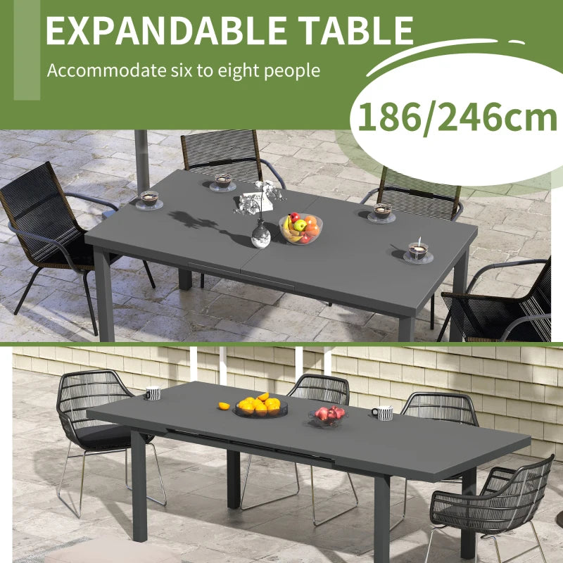Aluminium Extendable Outdoor Dining Table - Charcoal Grey, Seats 6-8
